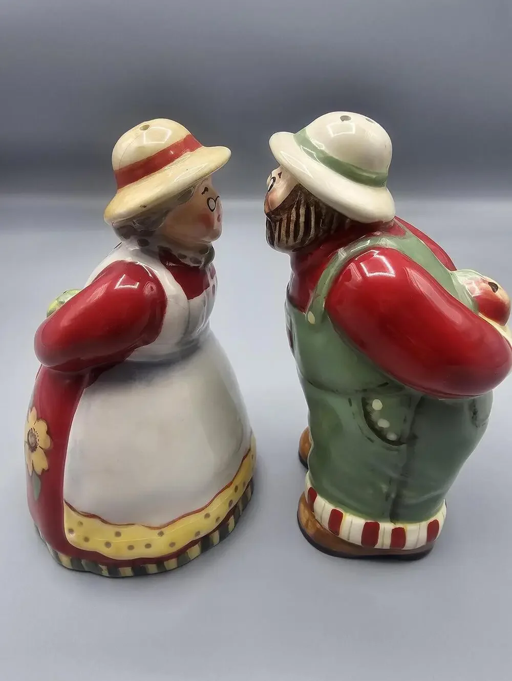 Vintage Ceramic Farmer Couple Salt and Pepper Shakers